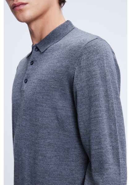 Gri Regular Fit Düz Polo Yaka Yünlü Triko Kazak fırsatları