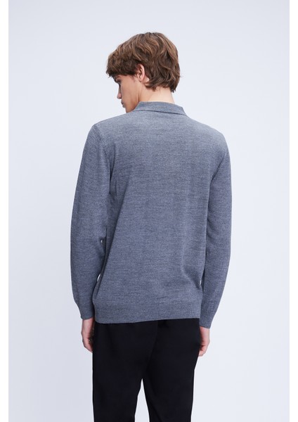 Gri Regular Fit Düz Polo Yaka Yünlü Triko Kazak indirimleri