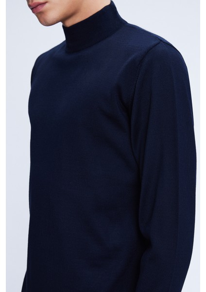 Lacivert Regular Fit Düz Yarım Balıkçı Yaka Yünlü Triko Kazak fırsatları