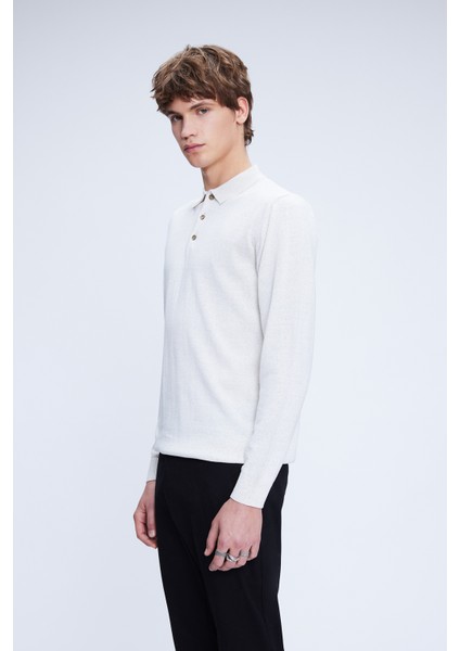 Bej Regular Fit Düz Polo Yaka Yünlü Triko Kazak modelleri