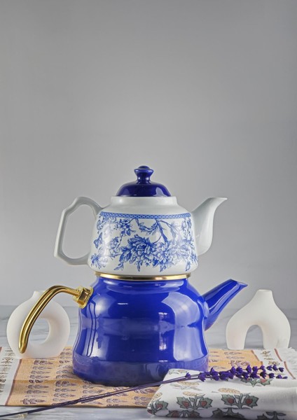 Alev Emaye Porselen Çaydanlık Takımı - Emaye Kettle Porselen Demlik - 3.5 Litre
