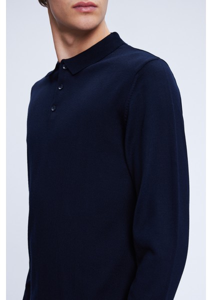 Lacivert Regular Fit Düz Polo Yaka Yünlü Triko Kazak fırsatları