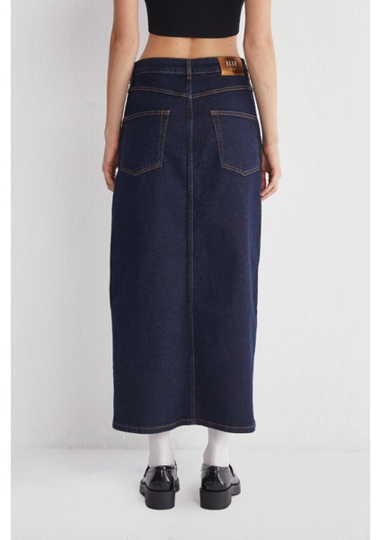 Yüksek Bel Yırtmaçlı Midi Jeans Etek fırsatları