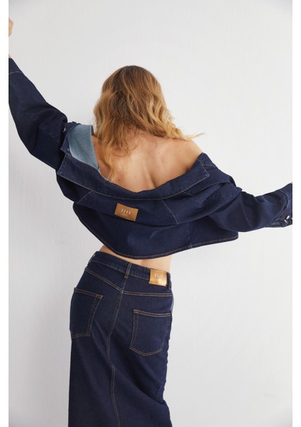 Yüksek Bel Yırtmaçlı Midi Jeans Etek indirimleri