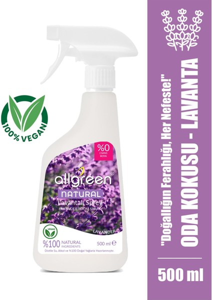 Doğal Lavanta Oda Kokusu Sprey – %100 Bitkisel, Ferahlatıcı ve Yatıştırıcı, 500 ml