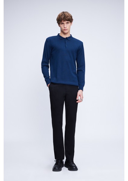 Indigo Regular Fit Düz Polo Yaka Yünlü Triko Kazak fiyatları