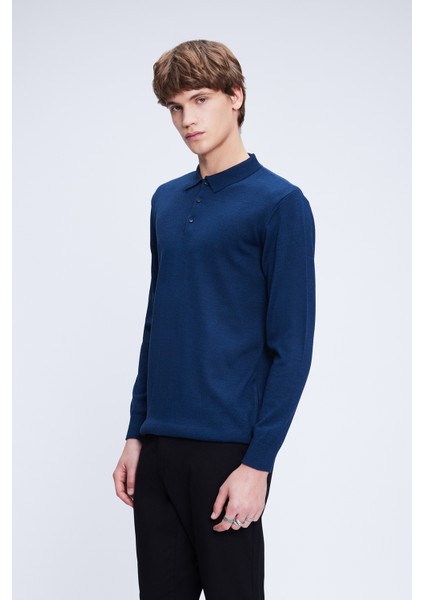 Indigo Regular Fit Düz Polo Yaka Yünlü Triko Kazak modelleri