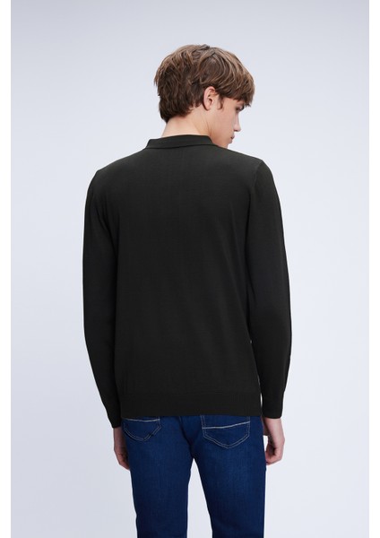 Haki Regular Fit Düz Polo Yaka Yünlü Triko Kazak indirimleri