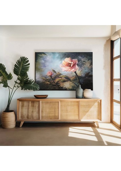 Soyut Pembe Gül Kanvas Tablo