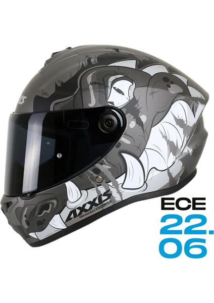 Draken S Trooper D2 Matt Grey Full Face Motosiklet Kaskı + Yedek Siyah Vizör - S indirimleri