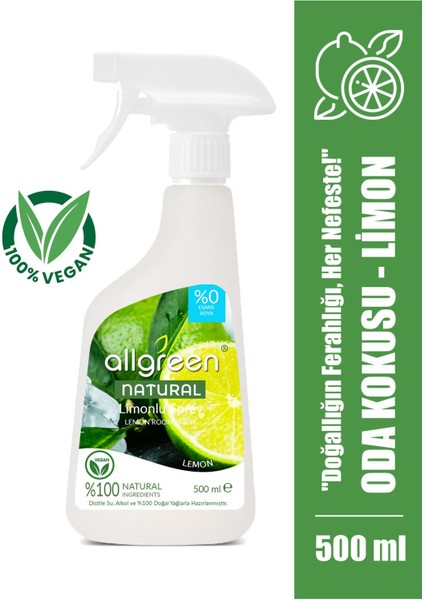 Doğal Limon Kokulu Oda Kokusu Sprey – %100 Bitkisel, Ferahlatıcı ve Yatıştırıcı, 500 ml