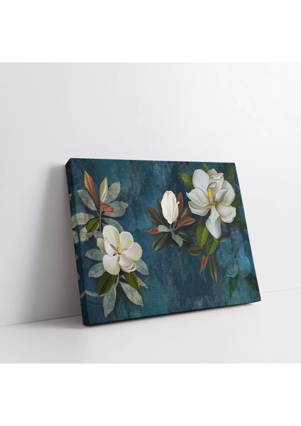 Lacivert Yapraklı Çiçekler Kanvas Tablo fiyatları