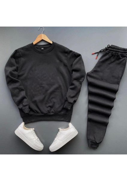 Eşofman Takımı Unisex Nb Baskılı Sweatshirt-Pamuklu Kışlık Eşofman Takımı 2'li Set Takım