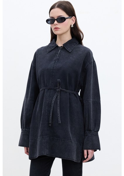 Geniş Manşetli Denim Gömlek Siyah fiyatları