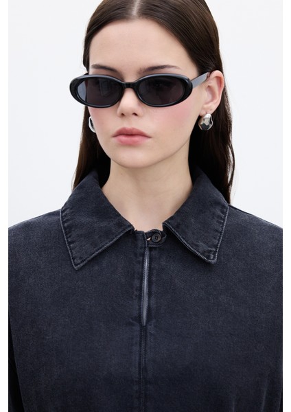 Geniş Manşetli Denim Gömlek Siyah fırsatları