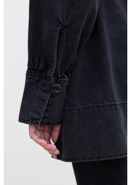 Geniş Manşetli Denim Gömlek Siyah indirimleri