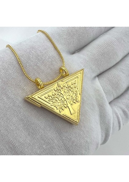 925 Ayar Gümüş 4 cm Üçgen Gold Muska Kabı Kolye