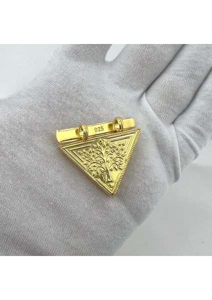 925 Ayar Gümüş 4 cm Üçgen Gold Muska Kabı Kolye modelleri