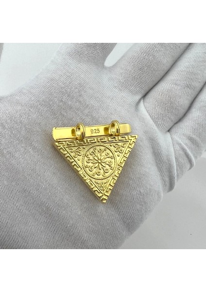 925 Ayar Gümüş 4 cm Üçgen Gold Muska Kabı Kolye fırsatları