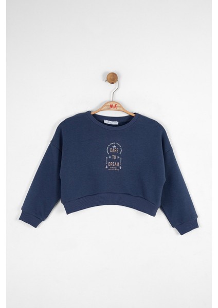 Dare Baskılı Iki Iplik Crop Sweatshırt