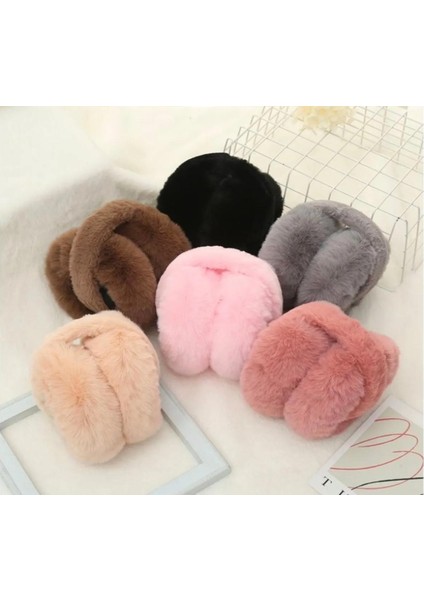 Kadın Peluş Siyah Kulaklık Yumuşak Kürklü Katlanabilir Kulak Isıtıcı modelleri