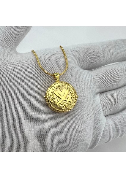 925 Ayar Gümüş Zülfikar Işlemeli Gold Muska Kolye