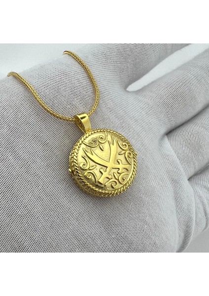 925 Ayar Gümüş Zülfikar Işlemeli Gold Muska Kolye