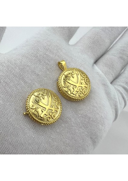 925 Ayar Gümüş Zülfikar Işlemeli Gold Muska Kolye