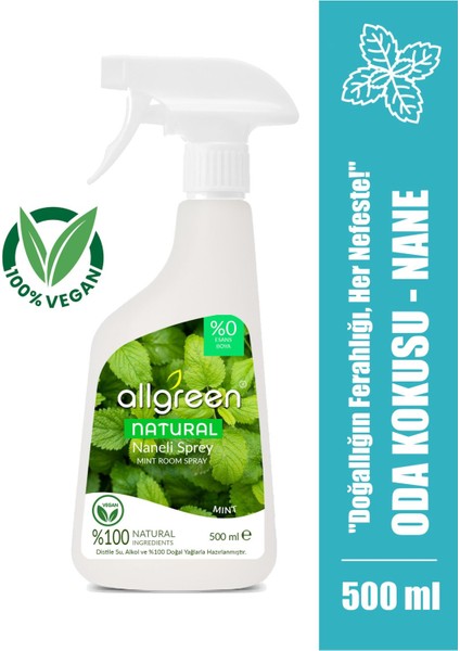 Doğal Nane Kokulu Oda Kokusu Sprey – %100 Bitkisel, Ferahlatıcı ve Yatıştırıcı, 500 ml