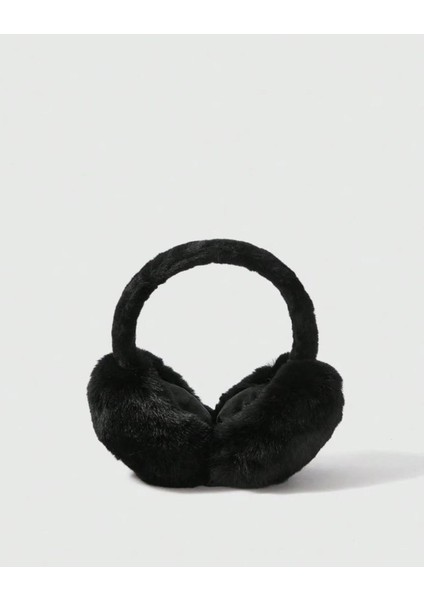 Kadın Peluş Siyah Kulaklık Yumuşak Kürklü Katlanabilir Kulak Isıtıcı