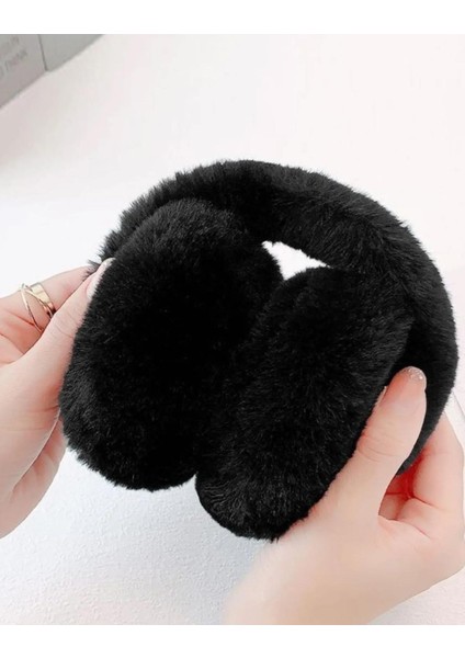 Kadın Peluş Siyah Kulaklık Yumuşak Kürklü Katlanabilir Kulak Isıtıcı fiyatları