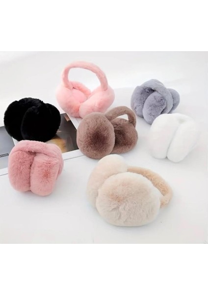 Kadın Peluş Siyah Kulaklık Yumuşak Kürklü Katlanabilir Kulak Isıtıcı modelleri