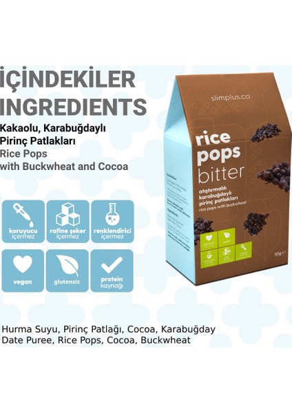 4 Paket Glutensiz Vegan Rice Pops Bitter Kakaolu Pirinç Patlakları 50G indirimleri