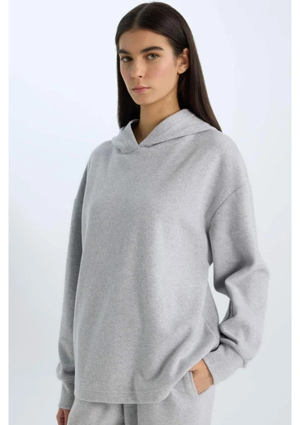 Relax Fit Kapüşonlu Basic Düz Sweatshirt E1995AX24WN