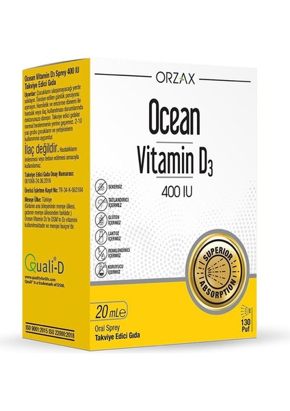 Ocean orzax Vitamin D3 400IU Sprey 20ML