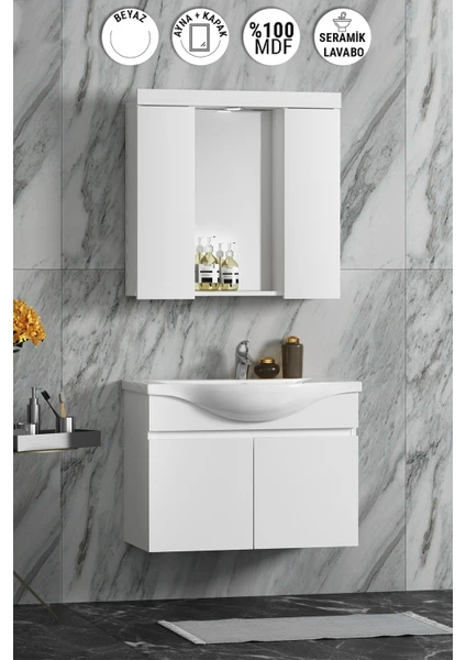 Yıldız Banyo Dolabı 80 cm Asma Beyaz Mdf