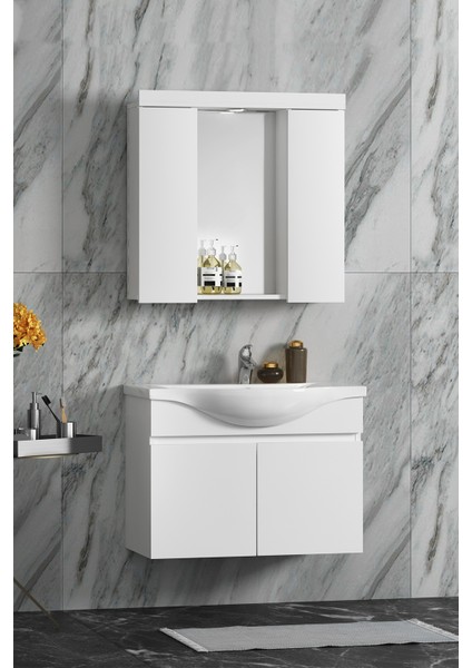 Yıldız Banyo Dolabı 80 cm Asma Beyaz Mdf