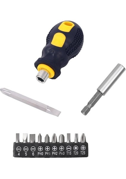 Pratik Bits Tutucu Tornavida Mıknatıslı Uzatma 10 Parça Bits Uç Seti (Karışık) 2 Yönlü Bits Uç (Düz-Yıldız)