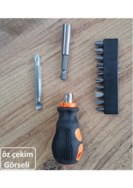 Pratik Bits Tutucu Tornavida Mıknatıslı Uzatma 10 Parça Bits Uç Seti (Karışık) 2 Yönlü Bits Uç (Düz-Yıldız)