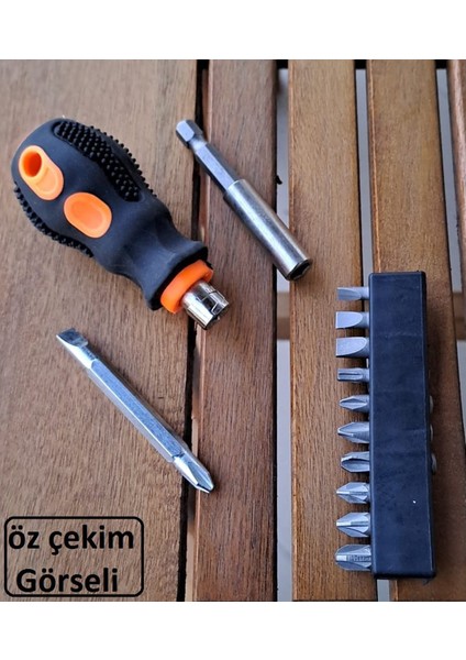 Pratik Bits Tutucu Tornavida Mıknatıslı Uzatma 10 Parça Bits Uç Seti (Karışık) 2 Yönlü Bits Uç (Düz-Yıldız)