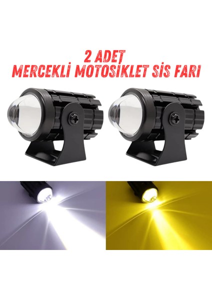 2 Adet Motosiklet Scooter Atv Uyumlu Mercekli Sis Farı Sarı-Beyaz Çift Renk 12V 50W