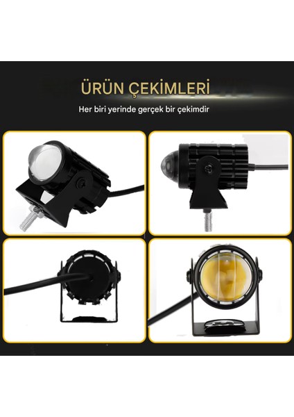 2 Adet Motosiklet Scooter Atv Uyumlu Mercekli Sis Farı Sarı-Beyaz Çift Renk 12V 50W