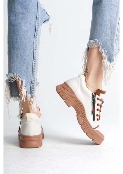 Naritha Fermuarlı & Bağcıklı Ortopedik Kadın Krem Taba Sneaker fırsatları
