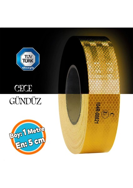 Tüvtürk Onaylı Bant Belgeli Reflektörlü Reflektif Fosforlu Şerit Bant Ikaz Sarı 1 Metre 5 cm Bandı