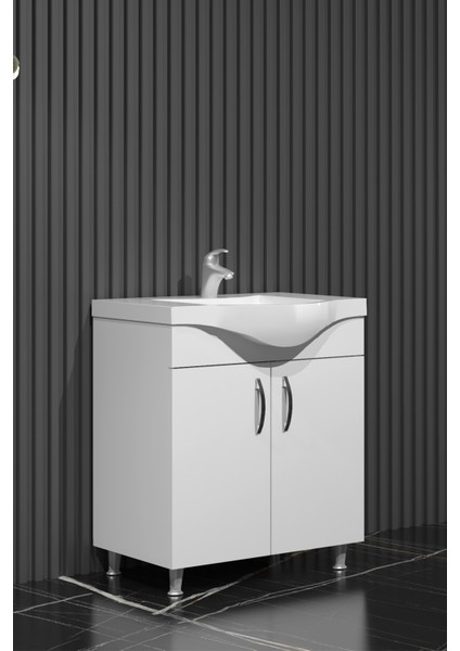 Yıldız Banyo Dolabı 65 cm Ayaklı Beyaz Mdf Alt Modül ve Lavabo