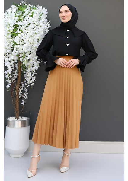 Pileli Etek Açık Kahve