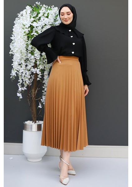 Pileli Etek Açık Kahve fiyatları