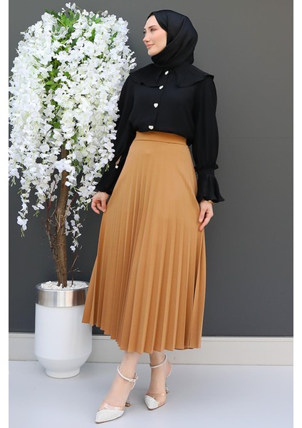 Pileli Etek Açık Kahve modelleri