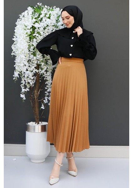 Pileli Etek Açık Kahve fırsatları