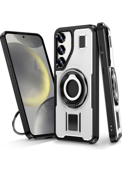 Samsung Galaxy S24 Fe Uyumlu Standlı Selfie Yüzüklü 2mm Kamera Yükseltli Tank Kılıf
